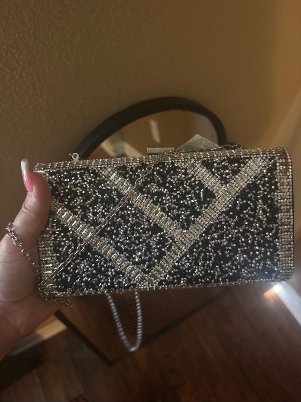 Sparkling Black and Silver Rhinestone Evening Clutch